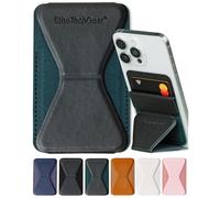 Elite Tech Gear Porte-cartes sécurisé pour téléphone avec support réglable - Compatible avec iPhone et Android - Étui de téléphone adhésif pour cartes - Cuir végétalien - Vert foncé
