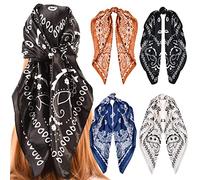 Elitecran 4 Pack Foulard Carré Soie 90x90, Grand Carré Satiné, Accessoires Cheveux Plage