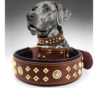 EliteGuard Collier pour chien en cuir, 5,6 cm de large, fait à la main, avec rivets et boucle en acier inoxydable, pour un usage quotidien pour les grands chiens, marron-doré, 45,5-56 cm