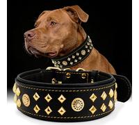 EliteGuard Collier pour chien en cuir, 5,6 cm de large, fait à la main, avec rivets et boucle en acier inoxydable, pour un usage quotidien pour les grands chiens, noir/doré, 36,5 à 47,5 cm