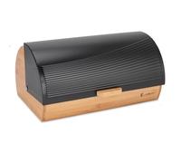 EliteHoff Boîte à Pain Bambou Métal | Bambou avec couvercle à rouleau - récipient à pain noir - boîte à pain avec couvercle, boîte de rangement du pain en acier inoxydable 39x26x19cm