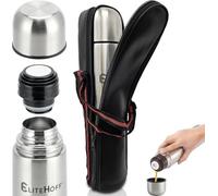 EliteHoff Bouteille isotherme avec gobelet, bouteille isotherme en acier inoxydable à double paroi (350 ml, 500 ml, 750 ml ou 1 l) + sac de transport pour bouteille isotherme (argenté, 1 l)