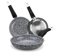 EliteHoff E-7551 Lot de 3 poêles à induction, 16/18/20 cm, en fonte d'aluminium avec revêtement antiadhésif et poignée en silicone, pour tous les types de feux, gris