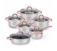 EliteHoff Ensemble de casseroles à induction, 7 couches en acier inoxydable, set de casseroles avec couvercles, poignées en or rose, pour tous les types de cuisinières (12 pièces)