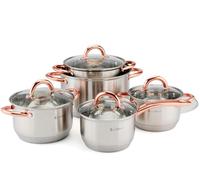 EliteHoff Ensemble de casseroles à induction, 7 couches en acier inoxydable, set de casseroles avec couvercles, poignées en or rose, pour tous les types de cuisinières (10 pièces)