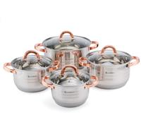EliteHoff Ensemble de casseroles à induction, 7 couches en acier inoxydable, set de casseroles avec couvercles, poignées en or rose, pour tous les types de cuisinières (8 pièces)