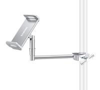 elitehood Support d'iPad en aluminium pour microphone, support latéral pour iPad, support de musique pour microphone, pivotant à 360°, support réglable pour microphone et tablette de 4 à 13", argenté