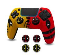 ElitePlay Dpool vs Wolve Coque antidérapante en silicone pour manette de PS5 sans fil avec poignée de pouce Jaune et rouge
