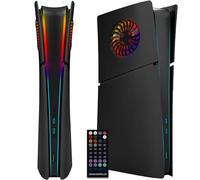 ElitePlay Façade numérique fine noire avec lumières LED et grilles d'aération de rechange pour Playstation 5 Slim Digital Edition
