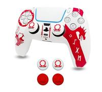 ElitePlay God of War Coque antidérapante en silicone pour manette de PS5 sans fil avec poignée de pouce Blanc et rouge