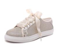 Elivandon 16051 Mariage Chaussures Clignotant La mariée Chaussures de Sport Plat La mariée Tennis Chaussures Brillant Sequin Scintillement Chaussures Couleur Champagne,Taille 41 EU (7 UK)