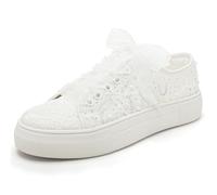 Elivandon 9996 Chaussures de Mariage Lace Bridal Sneakers 3,7cm Plate - Forme Bridal Tennis Strass Brillant Chaussures de Mariage Couleur Ivoire,Taille 36 EU (3 UK)