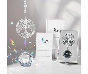 Elivida Cadeau de condoléances moderne pour la perte de vos proches, motif arbre de vie, idée cadeau de deuil, attrape-soleil, commémoratif en cristal de 40 mm