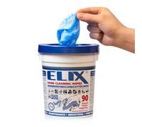 ELIX Lingettes Nettoyantes Main - 90pcs en Seau Stable - Côté Abrasif et Lisse - Taille 31 * 27cm - Lingettes Humides pour le Nettoyage des Mains - Nettoyer les Mains sans Eau ni Savon - Bleu