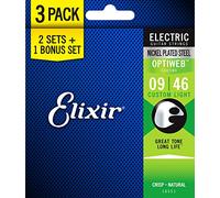 Elixir 16551 Jeu de cordes en acier plaqué nickel Cordes pour guitare électrique avec revêtement Optiweb, Lot de 3 Pièces