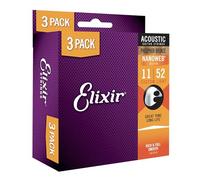 Elixir Lot de 6 Cordes pour guitare acoustique, en bronze phosphoreux avec revêtement NANOWEB, tonalité riche et complète, confortables, Custom Light, lot de 3 cordes, 11-52