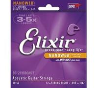 Cordes Elixir® en Bronze 80/20 pour guitare acoustique 12 cordes avec revêtement NANOWEB®, Light (.010-.047)