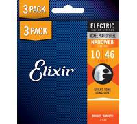 Elixir Strings, cordes pour guitare électrique, en Acier plaqué Nickel, avec revêtement NANOWEB - Cordes Elixir pour guitare électrique - Pack de 3 jeux, Light 10-46