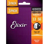Elixir® Strings 16546 Jeu de 3 cordes pour guitare acoustique en bronze phosphoreux avec revêtement Nanoweb®, Medium (.013-.056)