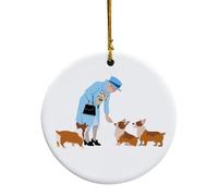Elizabeth Corgi - Pendentif acrylique | Décoration du chien Rea | Impression recto-verso, design 2D, 9,5 cm, facile à suspendre, souvenir commémoratif, décoration d'arbre