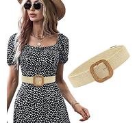 ELizoop Femmes Ceinture Paille Tissé éLastique Stretch Taille Ceinture Maigre Robe Ceinture Boucle Taille Robe Bande (Beige)