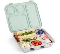 Elk and Friends Boîte à bento en acier inoxydable pour enfants avec couvercle en silicone | Anti-fuite | Conteneur à déjeuner pour tout-petits | 4 compartiments | Passe au lave-vaisselle