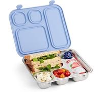 Elk and Friends Boîte à bento en acier inoxydable pour enfants avec couvercle en silicone | Anti-fuite | Conteneur à déjeuner pour tout-petits | 4 compartiments | Passe au lave-vaisselle