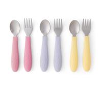Elk and Friends Couverts pour enfants avec manche en silicone, couverts sûrs pour enfants, ustensiles pour tout-petits, cuillères, fourchettes pour bébé, couverts en acier inoxydable