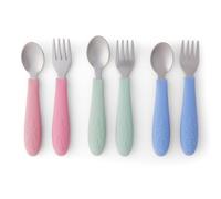 Elk and Friends Couverts pour enfants avec poignée en silicone | Couverts sans danger pour les enfants | Ustensiles pour tout-petits | Cuillères et fourchettes pour bébé | Couverts en acier inoxydable