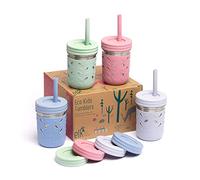 Elk and Friends Lot de 4 gobelets en acier inoxydable de 283,5 g pour enfants et tout-petits | Le bocal Mason original avec manches + couvercles | pailles en silicone | smoothies | Bocal de rangement