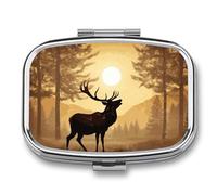 Elk Artwork Pilulier de voyage portable à 2 compartiments avec miroir carré en métal pour ranger les vitamines et l'huile de poisson