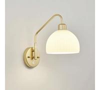 Elksdut Applique Murale à Bras oscillant, Applique Murale de Lecture de Chevet avec Bouton Interrupteur d'alimentation, Applique Murale dorée avec Bras incliné et Abat-Jour en Verre, pour Couloir, s