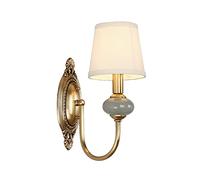 Elksdut Appliques Murales en Tissu Applique Murale Décor en Céramique Vintage, Applique Murale Farmhouse E14 Lampe Murale en Cuivre Américain Corps de Lampe pour Chambre Couloir Salon Étude Applique