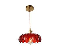 Elksdut Lampe à Suspension en Verre de Ferme, luminaire Suspendu rétro Moderne à pétales Rouges, Lampe à Suspension en cuivre Vintage pour îlot de Cuisine, Salle à Manger, Bar, Chambre à Coucher, Cou