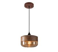 Elksdut Nordique Moderne Loft Suspendu Verre Suspension luminaires E27 Pendentif lumières Bois Grain métal plafonnier pour Cuisine Restaurant Bar Salon Chambre