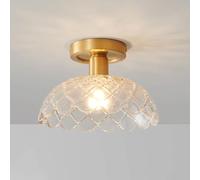 Elksdut Plafonnier Semi-encastré Moderne, plafonnier Nordique pour Placard, Couloir, Cuisine, Salle à Manger, éclairage de Ferme, Finition cuivre, Abat-Jour en Verre Transparent