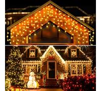 ELKTRY Rideau Lumineu Noel, 10M 400 LED Guirlande Lumineuse Noel Exterieure, Peuvent être Connecter, 8 Modes IP44 étanche Rideau Lumineuse Noel Pour Balcon Toit Noël Mariage, Blanc Chaud