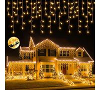 ELKTRY Rideau Lumineu Noel, 20M 800 LED Guirlande Lumineuse Rideau Exterieure, Peuvent être Connecter, 8 Modes IP44 étanche Guirlande Lumineuse Rideau Noel Pour Balcon Toit Noël Mariage, Blanc Chaud