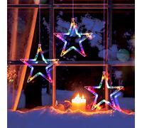 Elktry Rideau Lumineux 3 Étoile，90CM30LED Rideau Lumineux de Noël à Piles Coloré，8 Modes Guirlande Lumineuse Extérieur Imperméable à l'eau Mémoire et Fonction de Temporisation