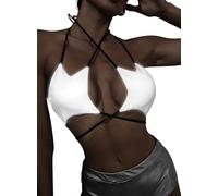 Ella Lust Rave Star Top pour Femme - Soutien-Gorge Sexy Dos Nu pour fête, Danse, Dos Nu, Bretelles croisées, Cravate, Tenue de Festival de Musique(Silver,M,1078r)