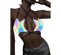 Ella Lust Rave Star Top pour Femme - Soutien-Gorge Sexy Dos Nu pour fête, Danse, Dos Nu, Bretelles croisées, Cravate, Tenue de Festival de Musique(Holographic,XS,1078r)