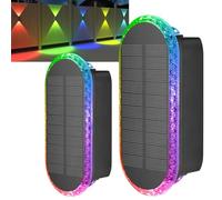 ELLASAY Lampes solaires de clôture d'extérieur sur mur : lot de 2 Lampes LED étanches IP65 avec 7 modes de couleur et cycle automatique - Éclairage montant et descendant pour jardin/clôture/patio