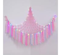 EllaSeek - Hamac pour jouets avec filet de rangement doux pour peluches, filet d'angle pour peluches moelleuses, organisateur en macramé pour chambre de fille, accessoires pour chambre d'enfant