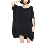 ellazhu Femme Mid-Longue Personalite Hem Solide PlusTaille T-Shirt GA200 Blanc