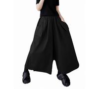 ellazhu Pantalon Femme Taille Élastique Deux Poches Latérales Unie Jambe Large Ourlet Droit Décontracté Maxi GZ447 Noir
