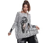 ellazhu Pull surdimensionné à manches longues pour femme Imprimé journal mignon GY2754, blanc