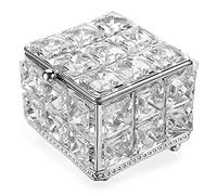 ELLDOO Boîte à bijoux carrée en cristal avec couvercle, boucles d'oreilles, bagues, boîte souvenir vintage pour Saint-Valentin, mariage, commode, décoration de chambre à coucher, argent