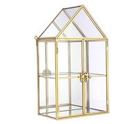 ELLDOO Boîte de rangement à 2 étages en verre transparent avec effet miroir doré pour bijoux, maquillage, bijoux, bijoux, bijoux, boîte de rangement pour bijoux, parfum, rouge à lèvres, figurine