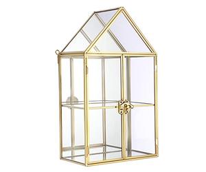ELLDOO Boîte de rangement à 2 étages en verre transparent avec effet miroir doré pour bijoux, maquillage, bijoux, bijoux, bijoux, boîte de rangement pour bijoux, parfum, rouge à lèvres, figurine