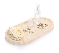 ELLDOO Plateau de courtoisie en travertin beige naturel de 30,5 cm, plateau décoratif de luxe pour salle de bain, commode, table de chevet, plat de rangement ovale vintage pour parfum, bijoux,
